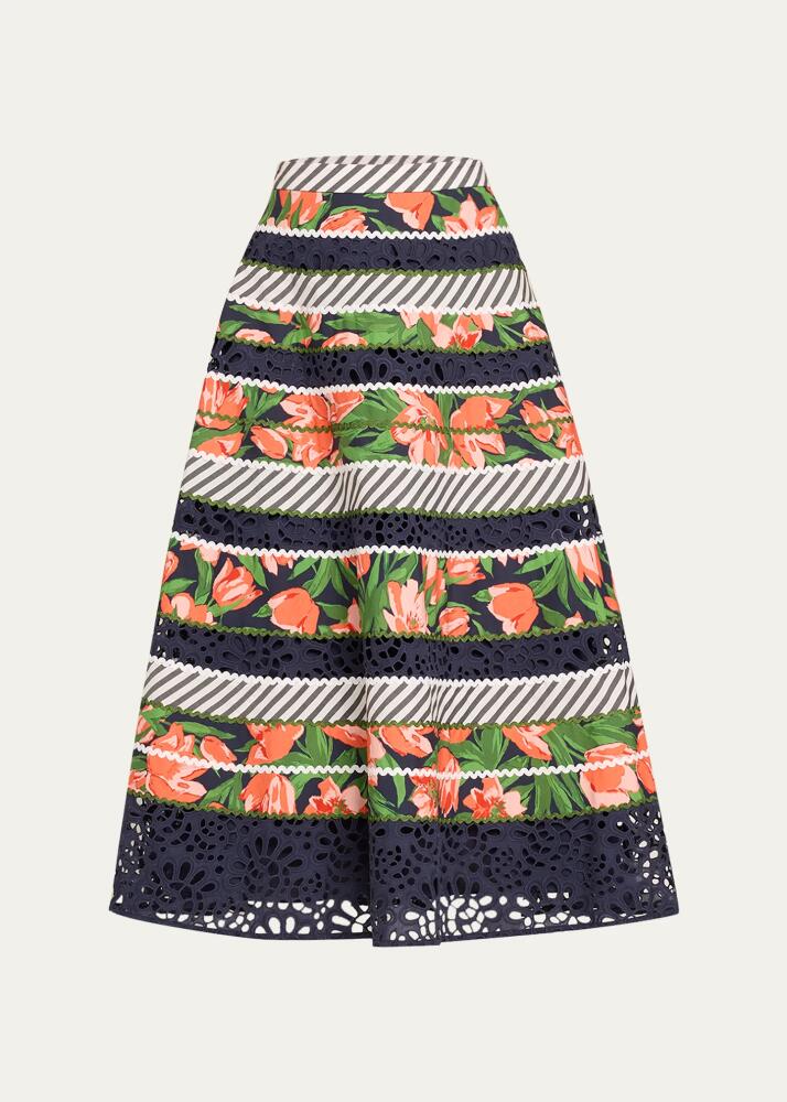 Carolina Herrera Floral and Striped Circle Skirt with Embroidered Detail Cover