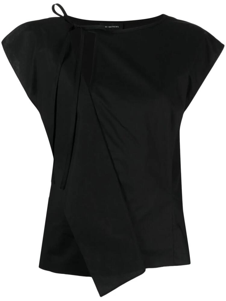 Lee Mathews tie-fastening asymmetric cotton top - Black Cover