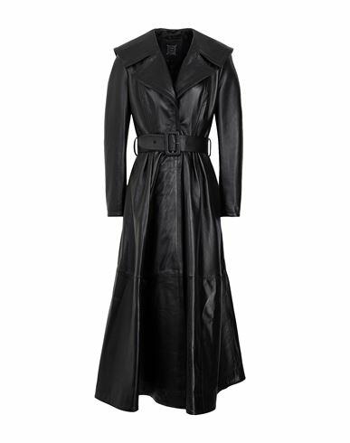 8 By Yoox Leather Full-skirt Trench Coat Woman Overcoat & Trench Coat Black Lambskin Cover