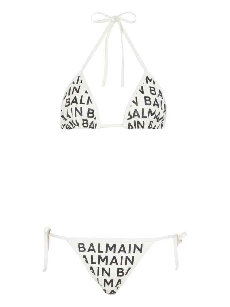 Balmain logo-print triangle bikini set - White Cover