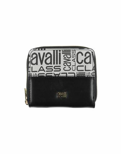 Cavalli Class Woman Wallet Black Polyurethane, Calfskin, Polyester Cover