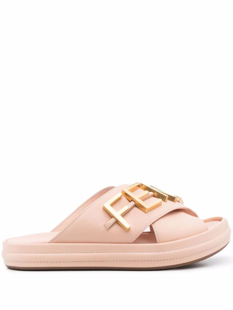 FENDI lettering logo flat slides - Pink Cover