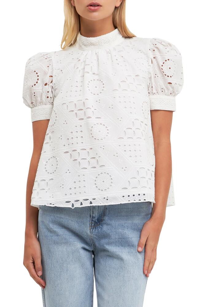 English Factory Broderie Anglaise Puff Sleeve Blouse in White Cover