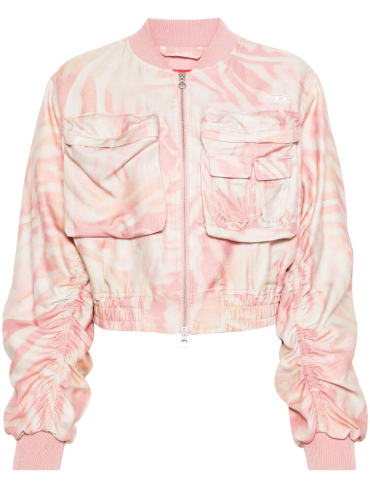 Diesel abstract-print cropped bomber jacket - Pink Cover