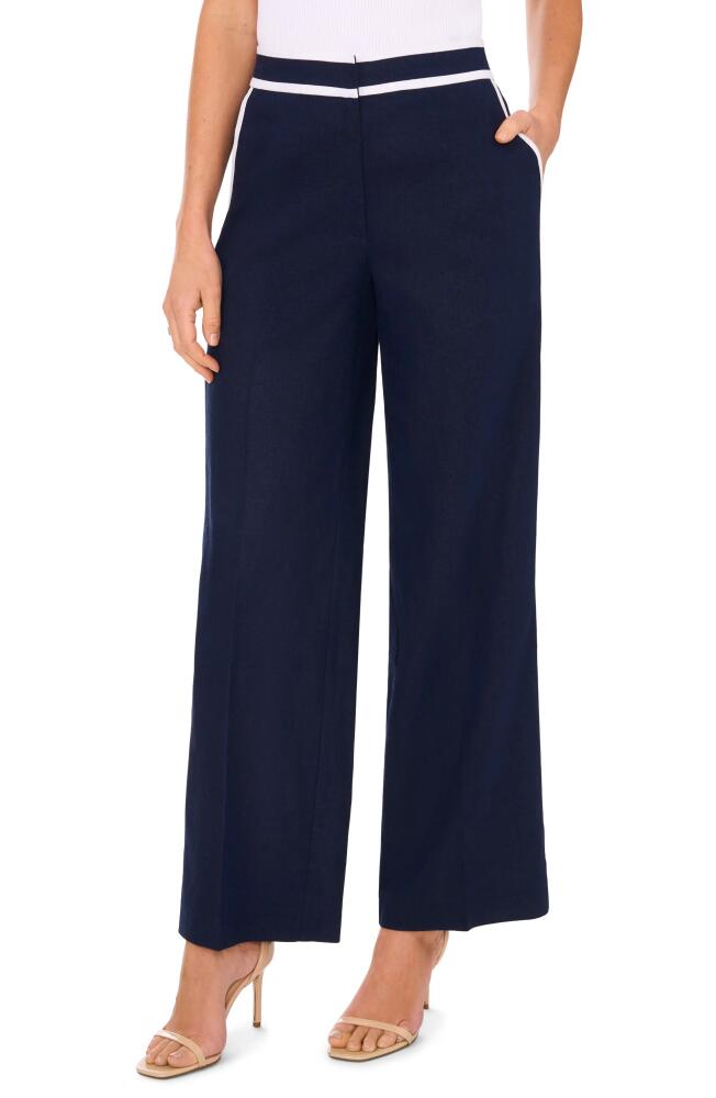 halogen(r) Piped Wide Leg Linen Blend Pants in Classic Navy Blue Cover