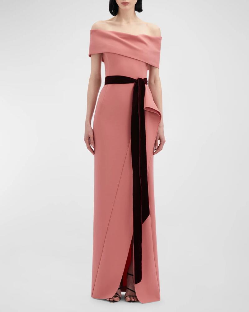 Oscar de la Renta Off-The-Shoulder Draped Slit Column Gown Cover