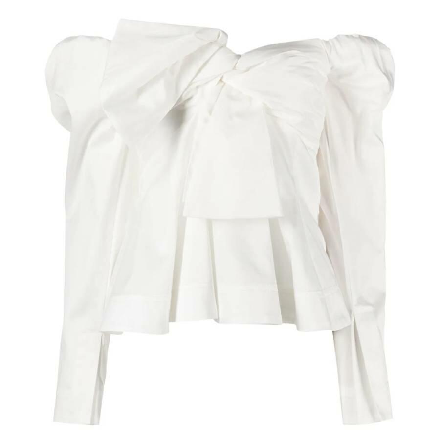 Aje Ladies Ivory Cotton Poplin Strapless Valentina Bow Top Cover