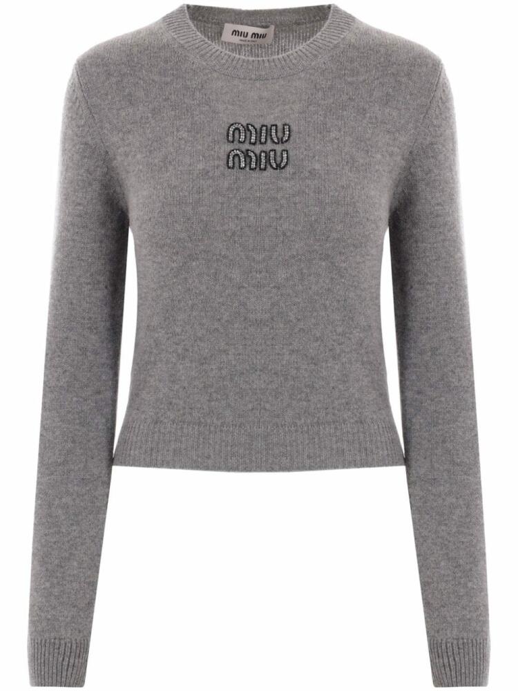 Miu Miu embroidered-logo knitted jumper - Grey Cover