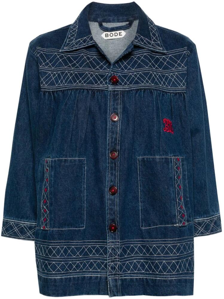 BODE Quincy motif-embroidered denim jacket - Blue Cover