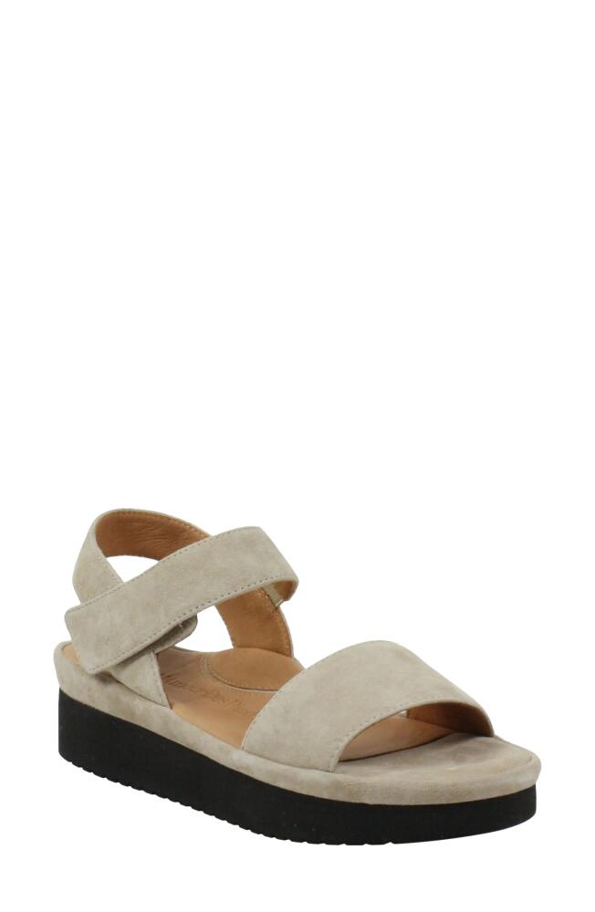 L'Amour des Pieds Abrilla Slingback Platform Wedge Sandal in Taupe Suede Cover