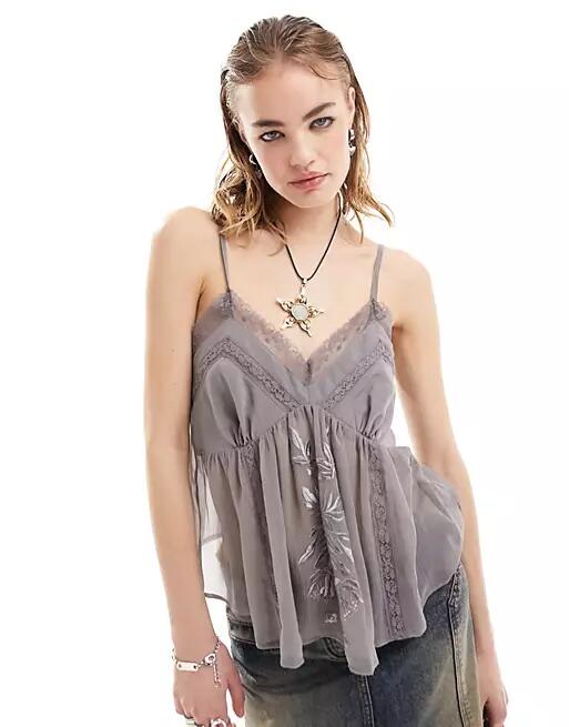 Reclaimed Vintage lingerie cami top in gray Cover