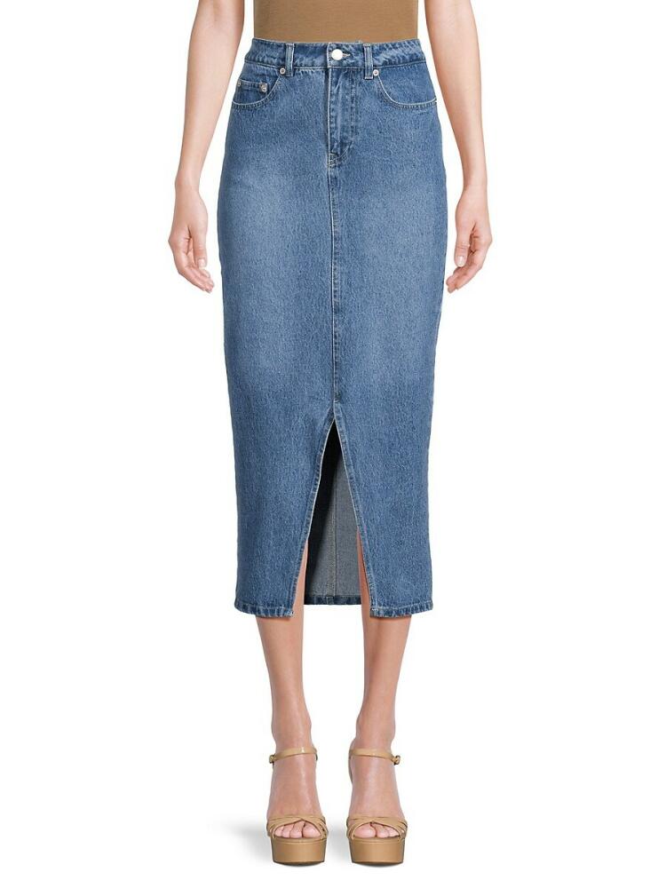 Lea & Viola Women's Faded Slit Denim Midi Skirt - Blue Cover