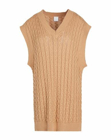 8 By Yoox Cable Knit Sleeveless Jumper Woman Sweater Camel Organic cotton Cover