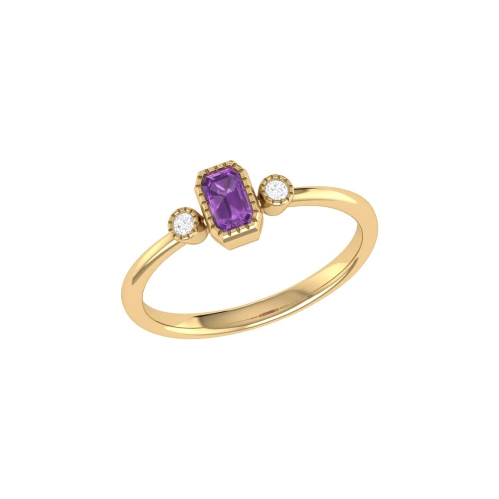 LuvMyJewelry Emerald Cut Amethyst & Diamond Birthstone Ring in 14K Gold in Yellow Gold Cover