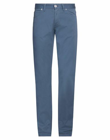 Brioni Man Pants Blue Cotton, Elastane, Calfskin Cover