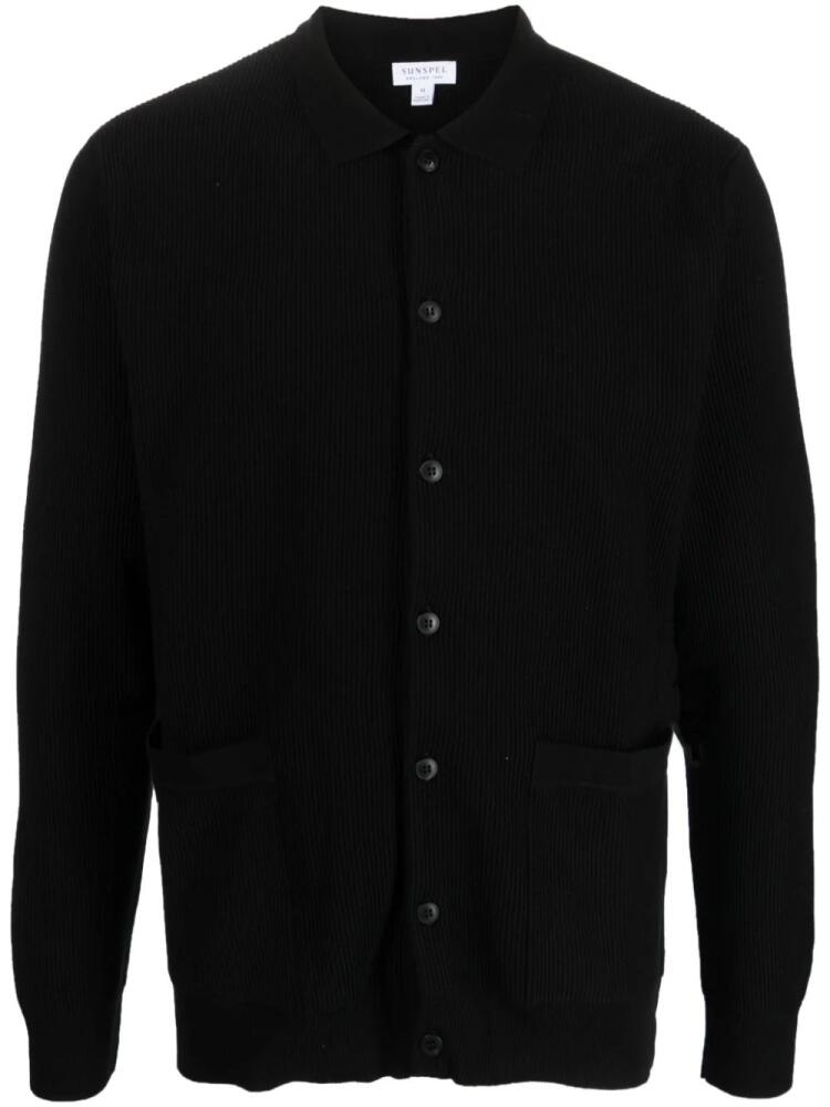 Sunspel fine-knit long-sleeve cardigan - Black Cover