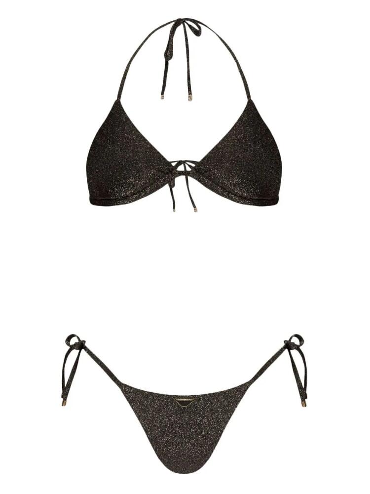 Emporio Armani logo-plaque metallic triangle bikini - Black Cover