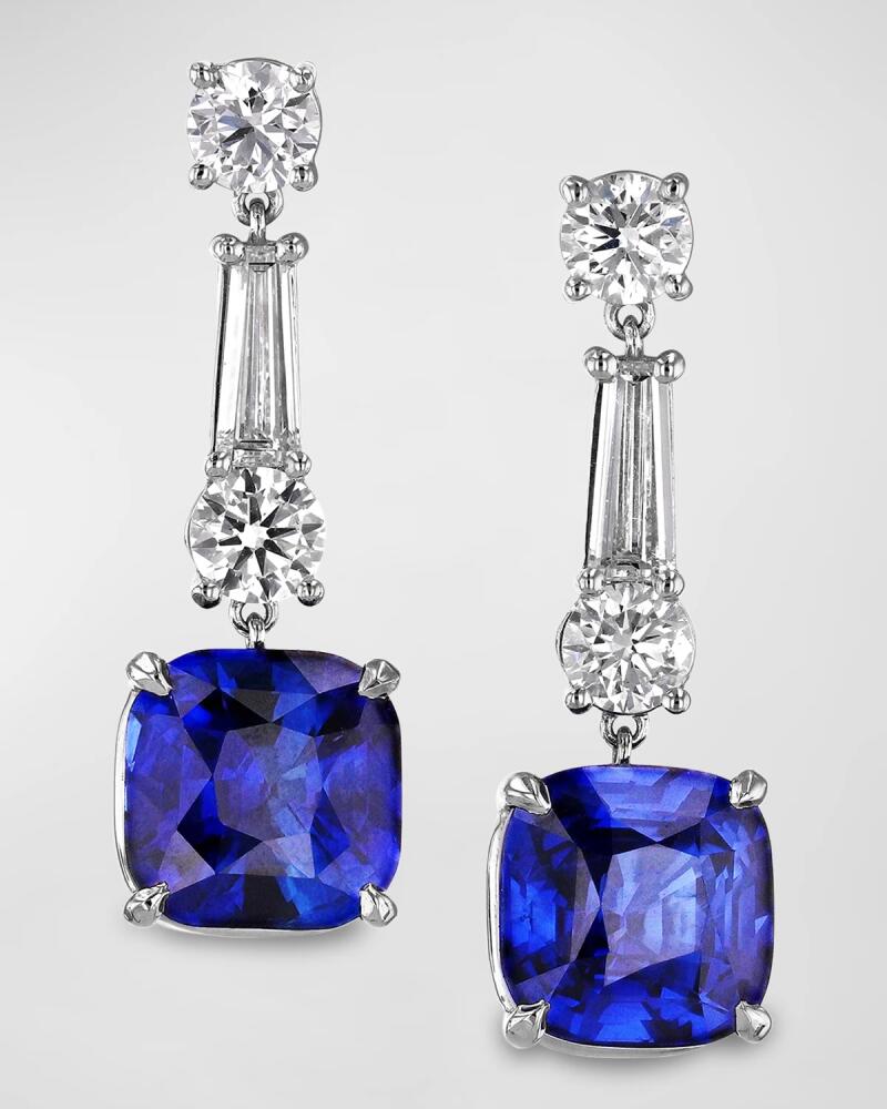 Neiman Marcus Diamonds Platinum Diamond and Sapphire Drop Earrings, 1.05"L x 0.34"W Cover