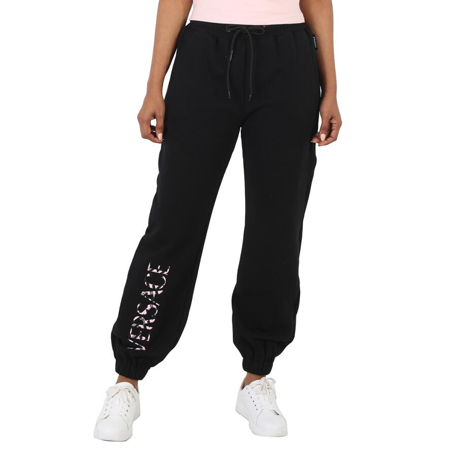 Versace Ladies Logo Embroidered Cotton-blend Sweatpants In Black Cover