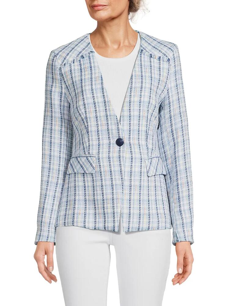 T Tahari Women's Check Single Breasted Blazer - Blue Multi Cover