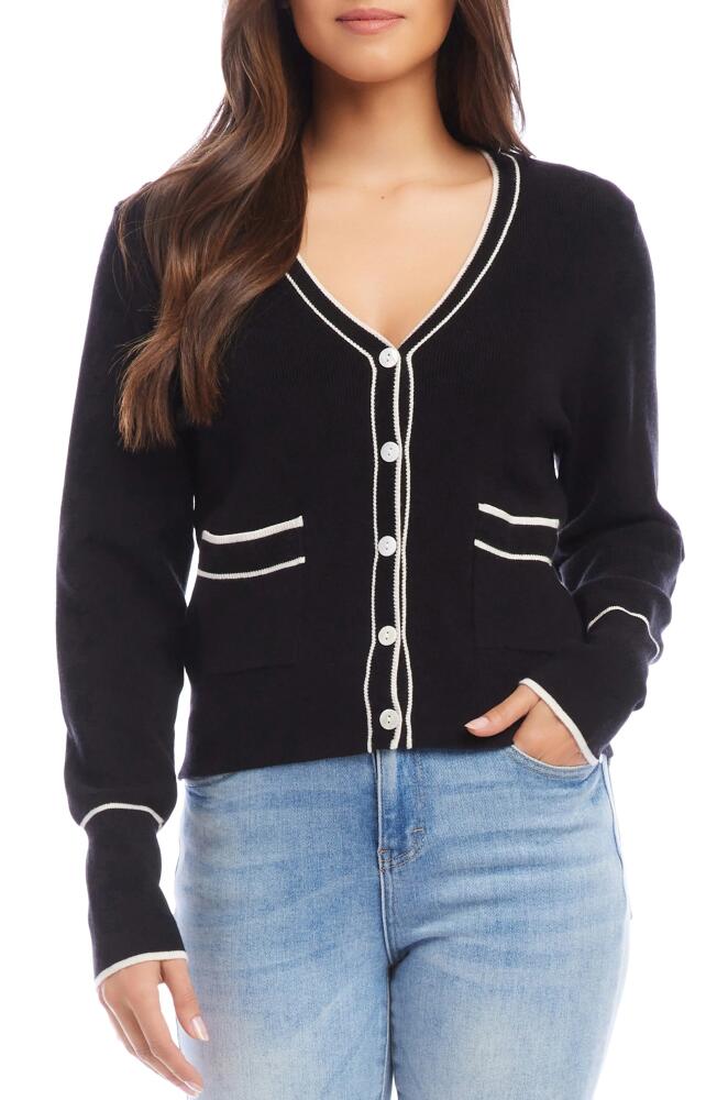 Karen Kane Contrast Trim Cardigan in Black W/Off White Cover