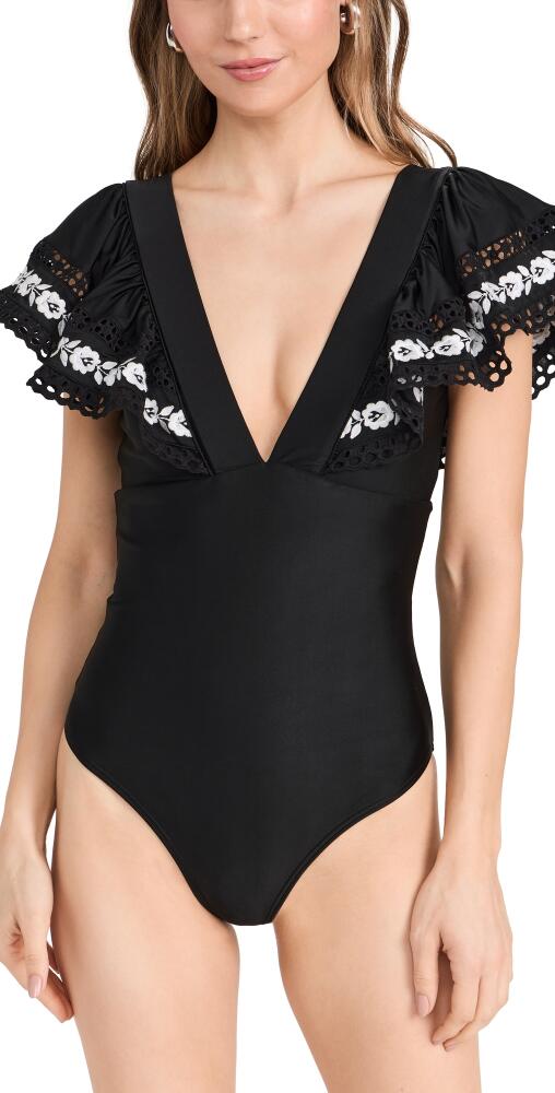 Sea Katya Embroidered One Piece Swimsuit with Ruffles Black Cover