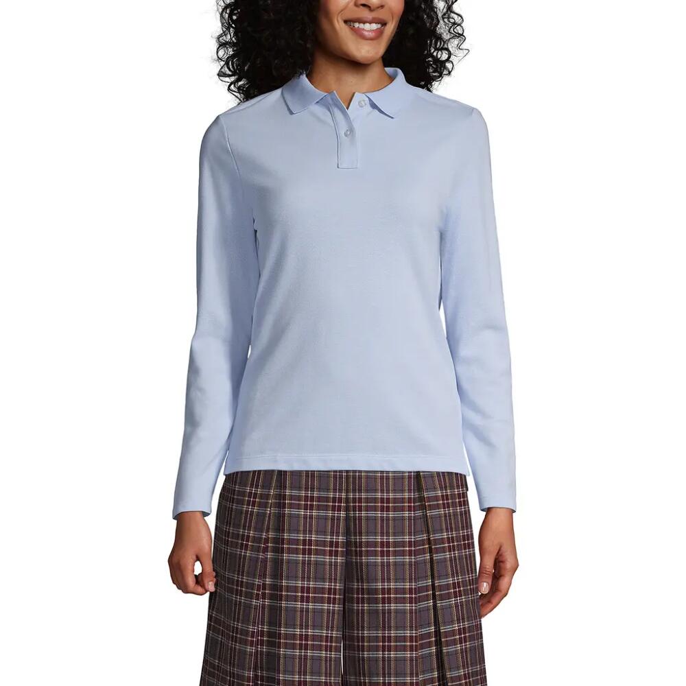 Lands' End School Uniform Long Sleeve Feminine Fit Mesh Polo Shirt in Blue Cover