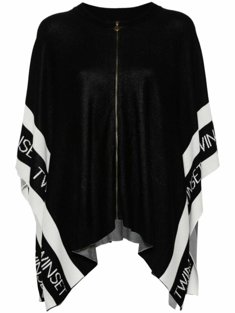 TWINSET logo-jacquard poncho - Black Cover