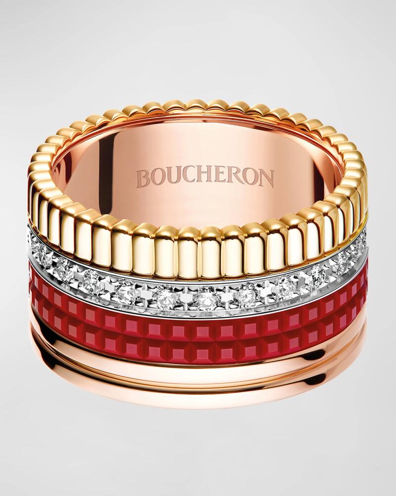 Boucheron Quatre 18K Tricolor Gold Ceramic Large Ring Cover