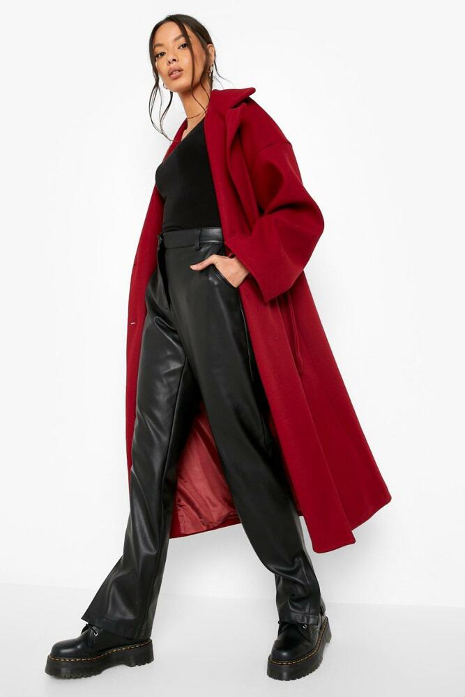 boohoo Womens Self Belted Drop Sleeve Wool Look Coat - Red Cover