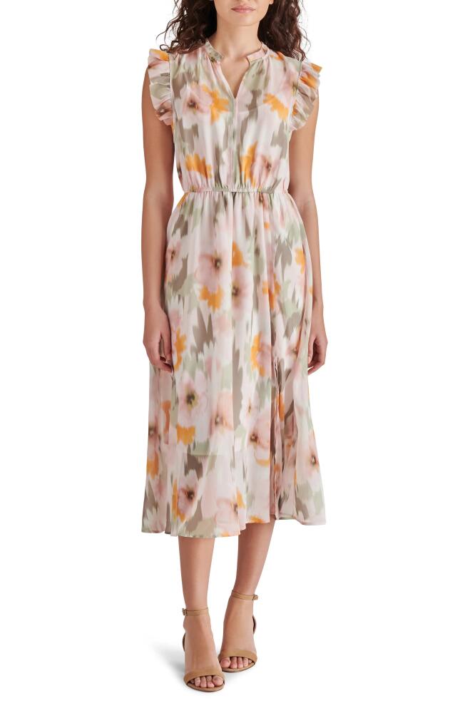 Steve Madden Allegra Blurred Floral Ruffle Midi Dress in Olive Cover