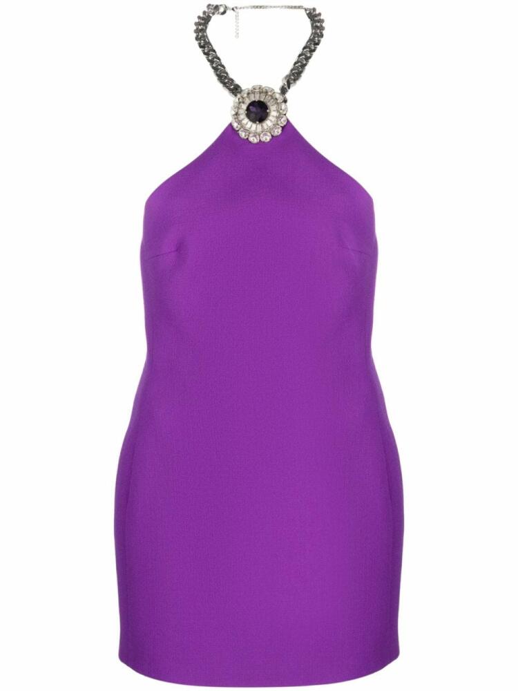 David Koma crystal-embellished halterneck minidress - Purple Cover