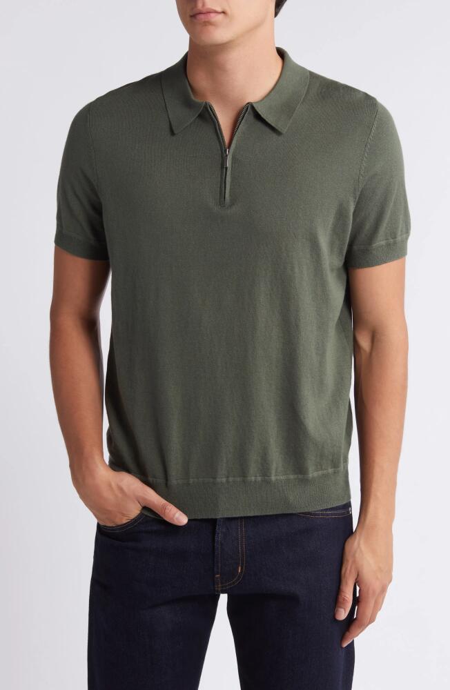 Nordstrom Quarter Zip Cotton & Silk Polo in Green Ivy Cover