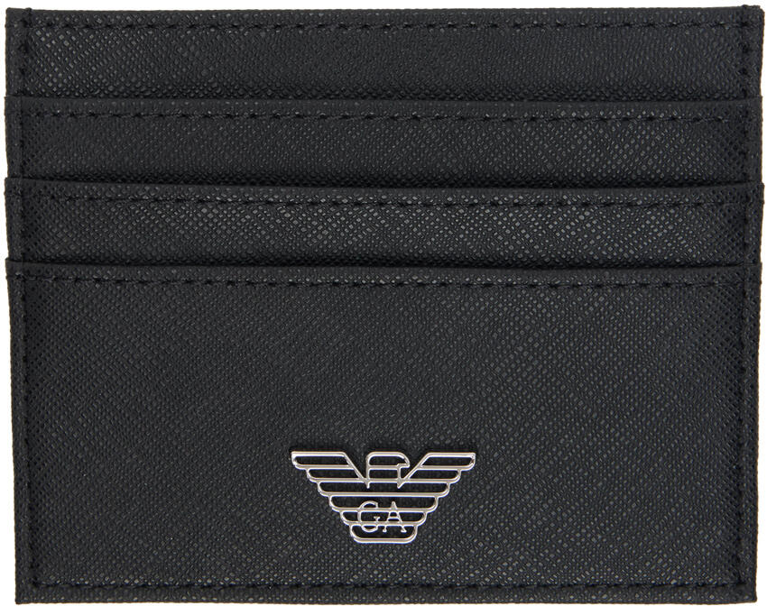 Emporio Armani Black Regenerated Faux-Leather Card Holder Cover