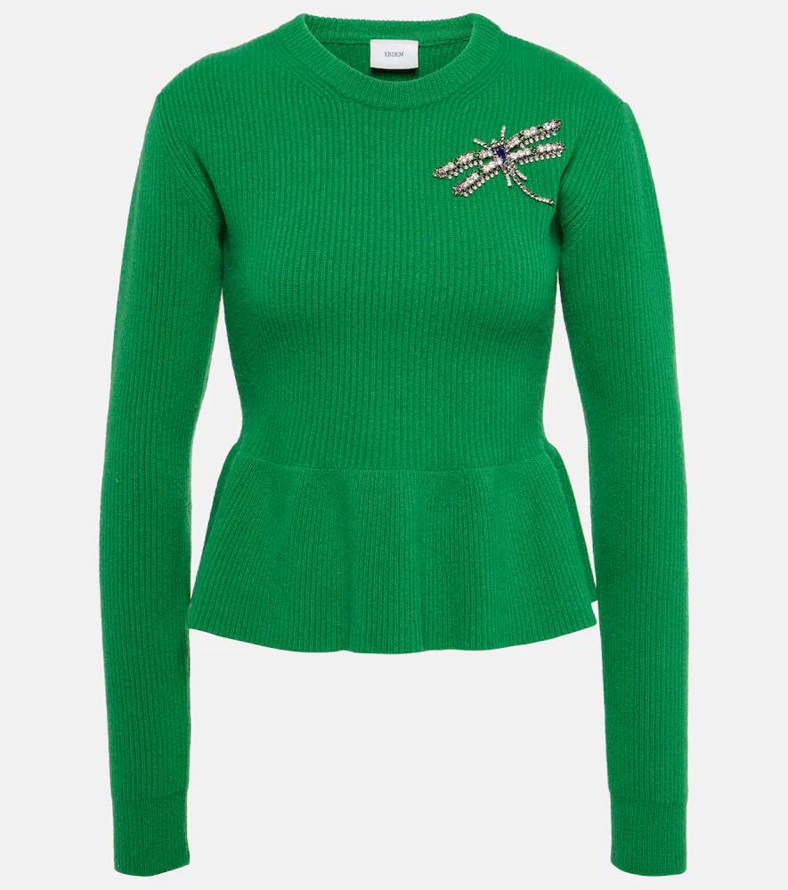 Erdem Ribbed-knit peplum wool sweater Cover