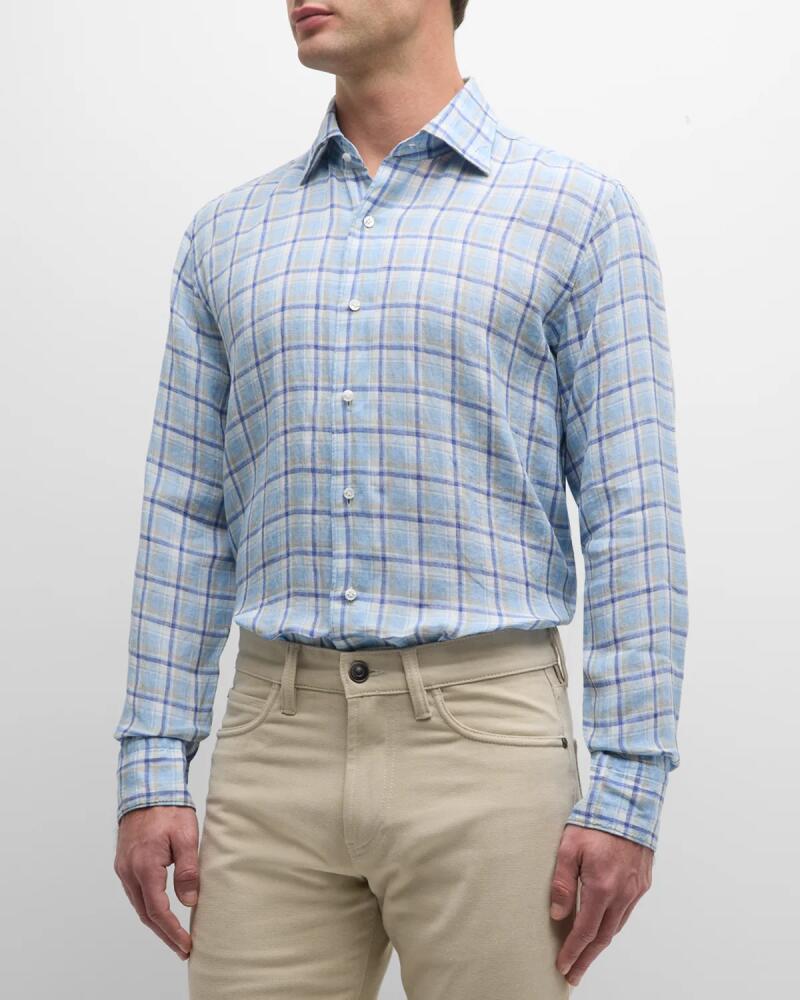 Peter Millar Men's Woodlawn Linen Check Sport Shirt Cover