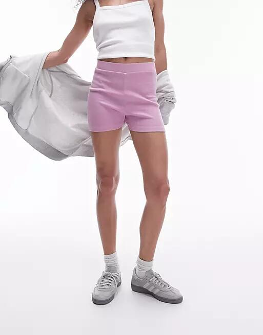 Topshop acid wash booty shorts in pink Cover