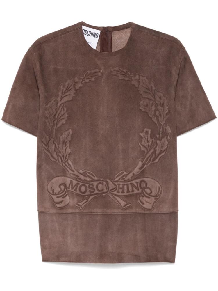 Moschino embossed-motif suede T-shirt - Brown Cover