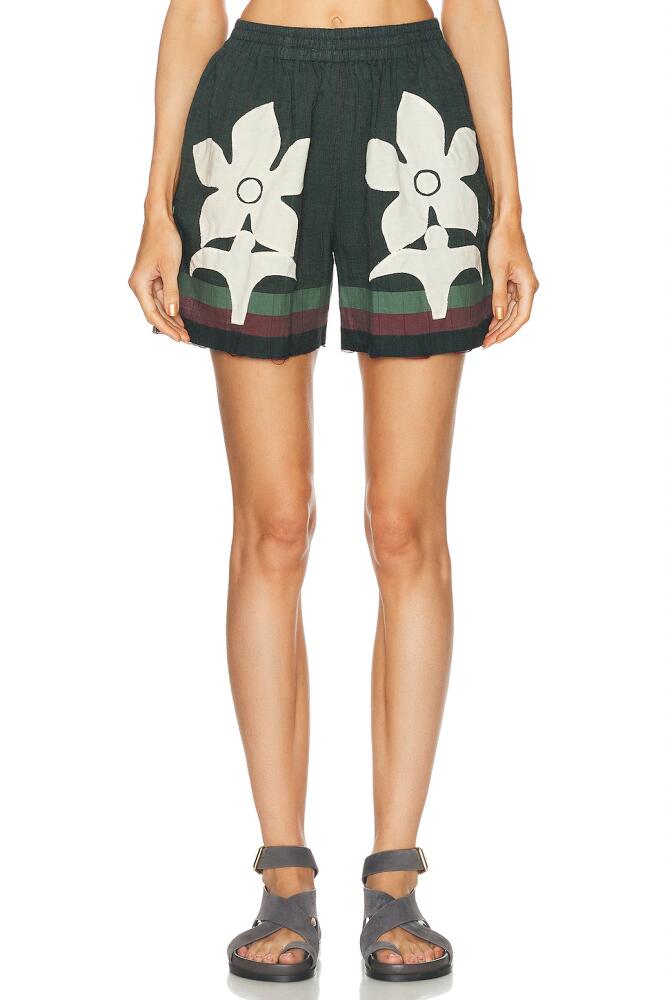 HARAGO Applique Shorts in Green Cover