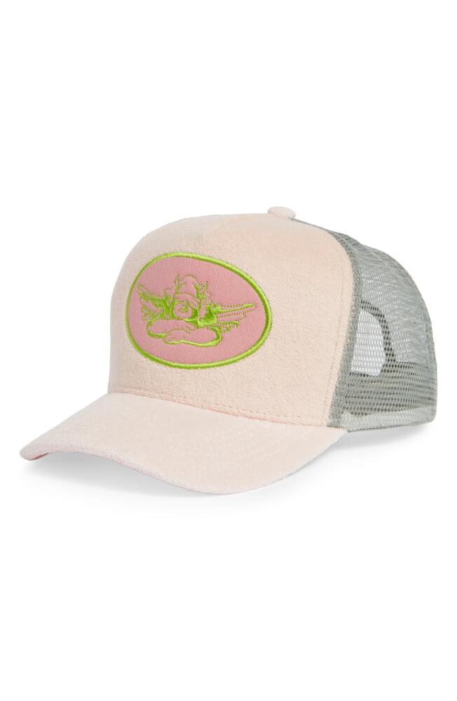 BOYS LIE Logo Patch Terry Cloth Trucker Hat in Pink Cover