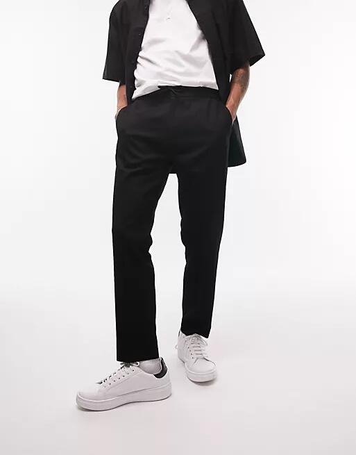 Topman skinny smart pants with elasticated waistband in black Cover