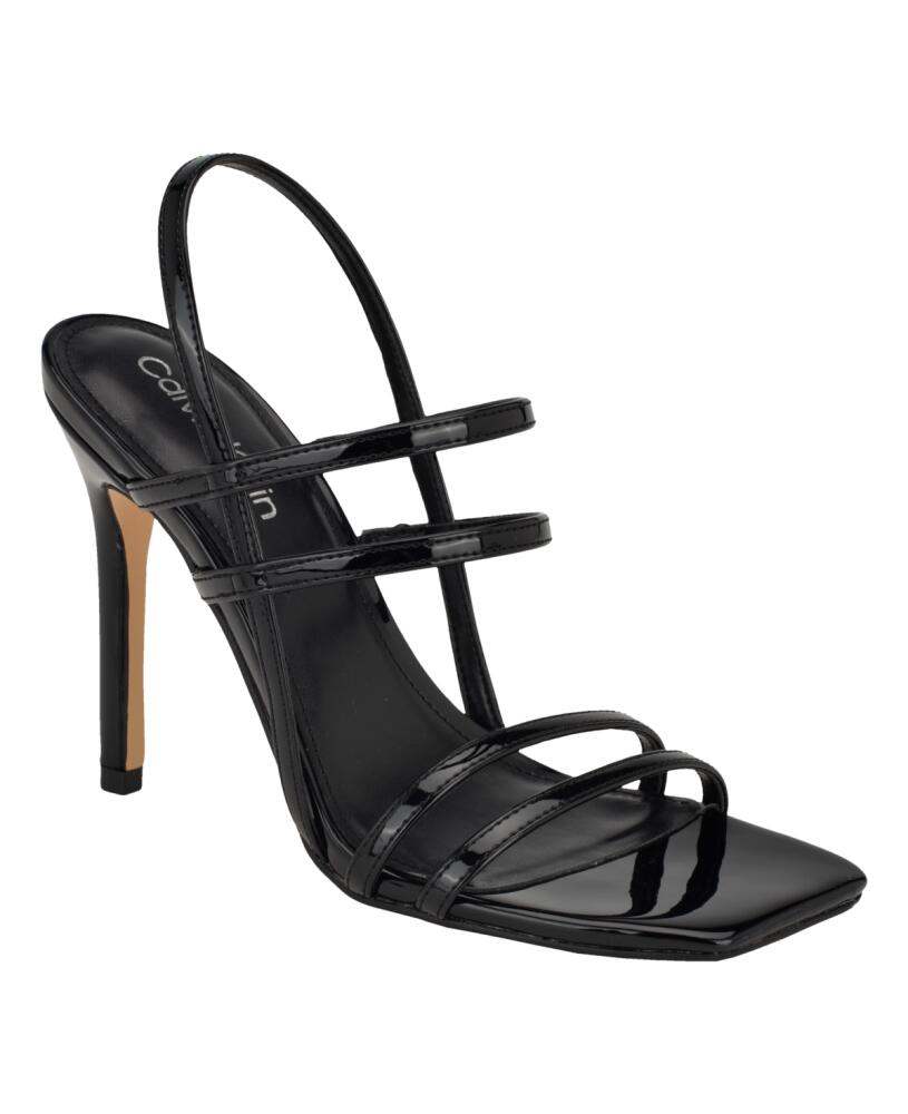 Calvin Klein Women's Teoni Strappy Stiletto Dress Sandals - Black Patent- Faux Patent Leather- PU Cover