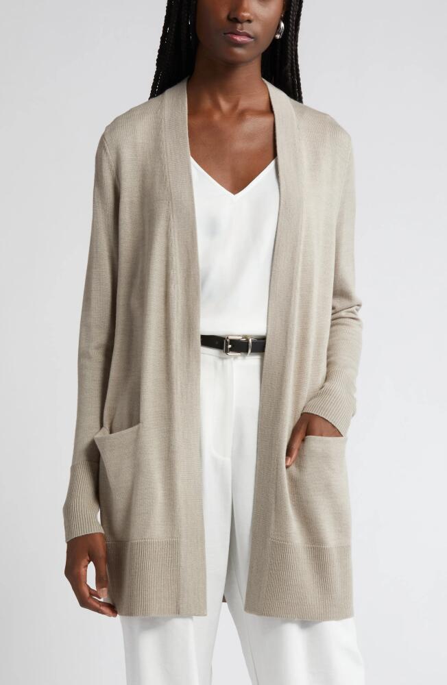 Nordstrom Everyday Open Front Cardigan in Tan Cobblestone Heather Cover