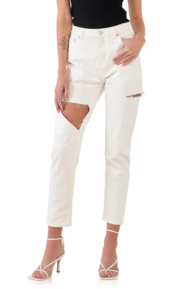 Grey Lab Ripped High Waist Slim Straight Leg Jeans in White Cover