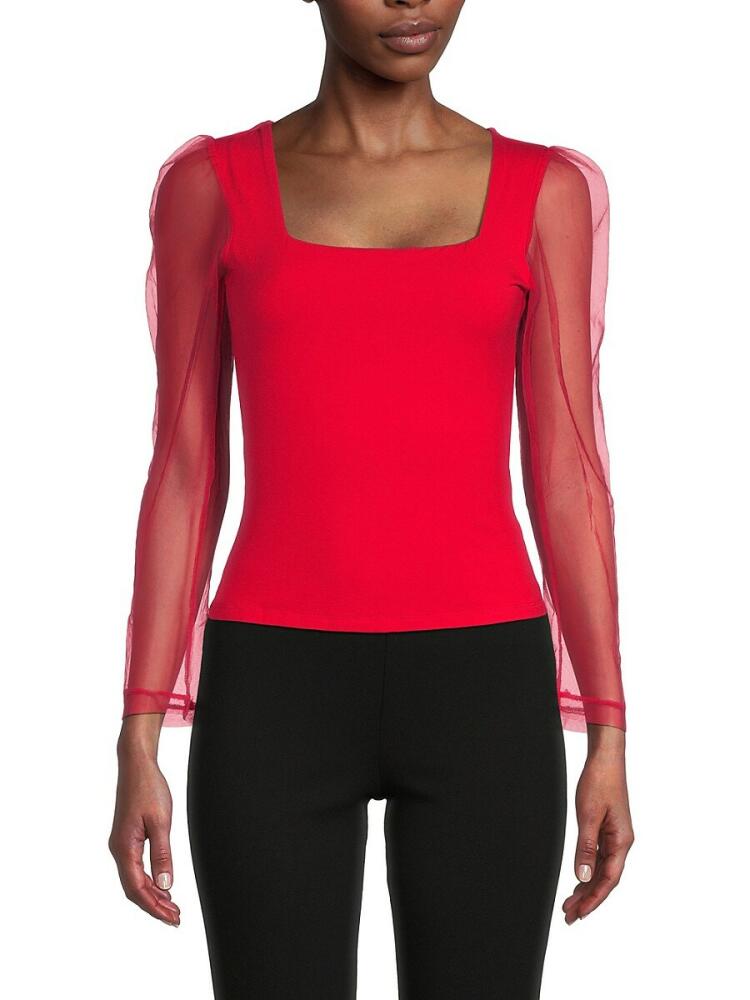 Lea & Viola Women's Puff Sleeve Fitted Top - Red Cover