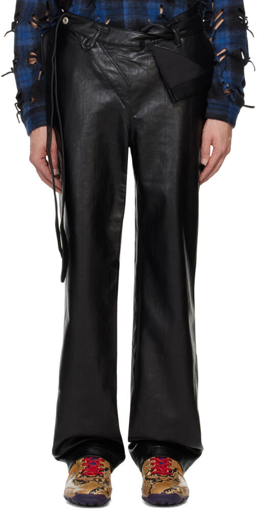 Juntae Kim Black Layered Belt Faux-Leather Trousers Cover