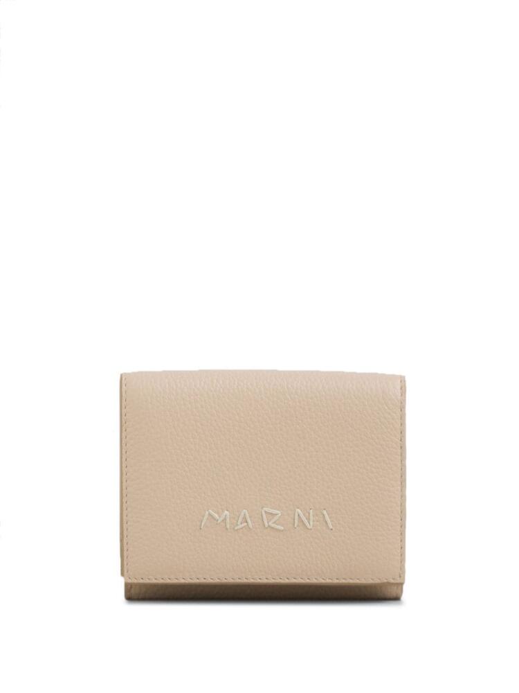 Marni logo-embroidered leather wallet - Neutrals Cover