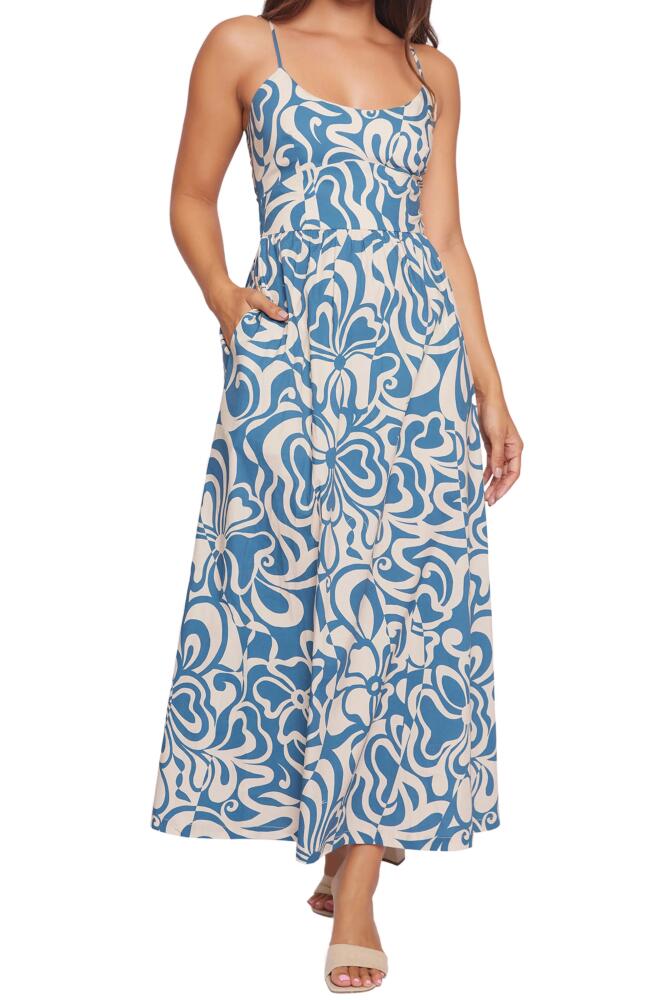 Lost + Wander Milos Cove Cutout Cotton Midi Dress in Blue Floral Cover