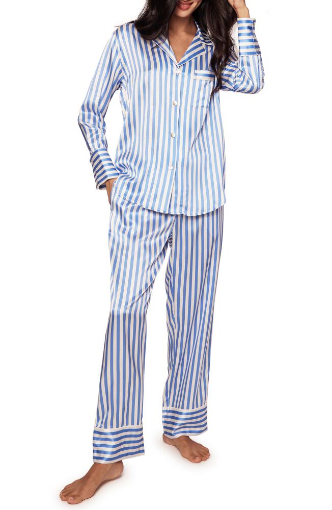 Petite Plume Stripe Mulberry Silk Pajamas in Blue Cover