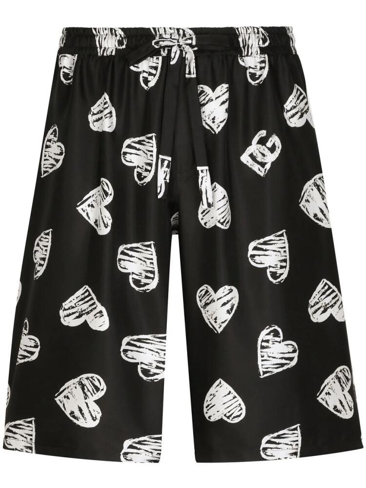 Dolce & Gabbana heart-print silk Bermuda shorts - Black Cover